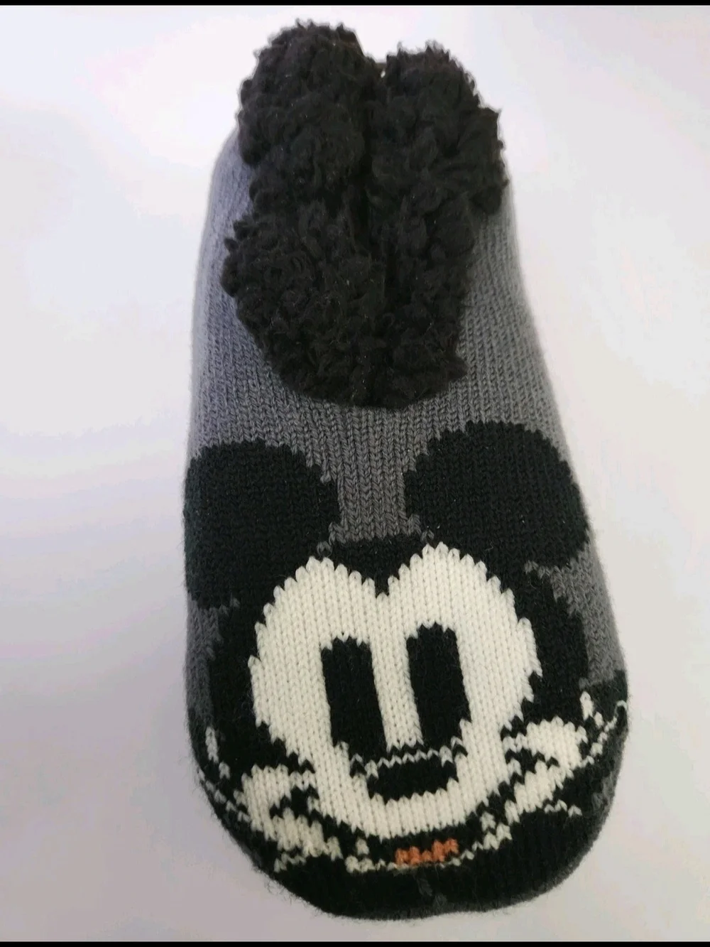 Disney Gray and Black Mickey Mouse Fuzzy Cuff Slipper Socks